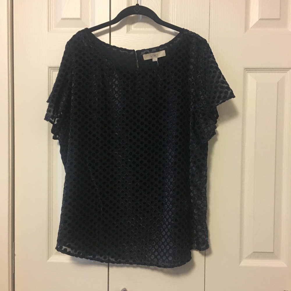 Loft Navy Velvet Flutter Top